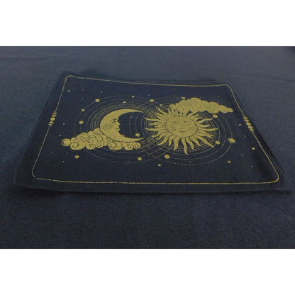 Zippered Black Canvas Pouch With Sun & Moon Design 9" X 7"