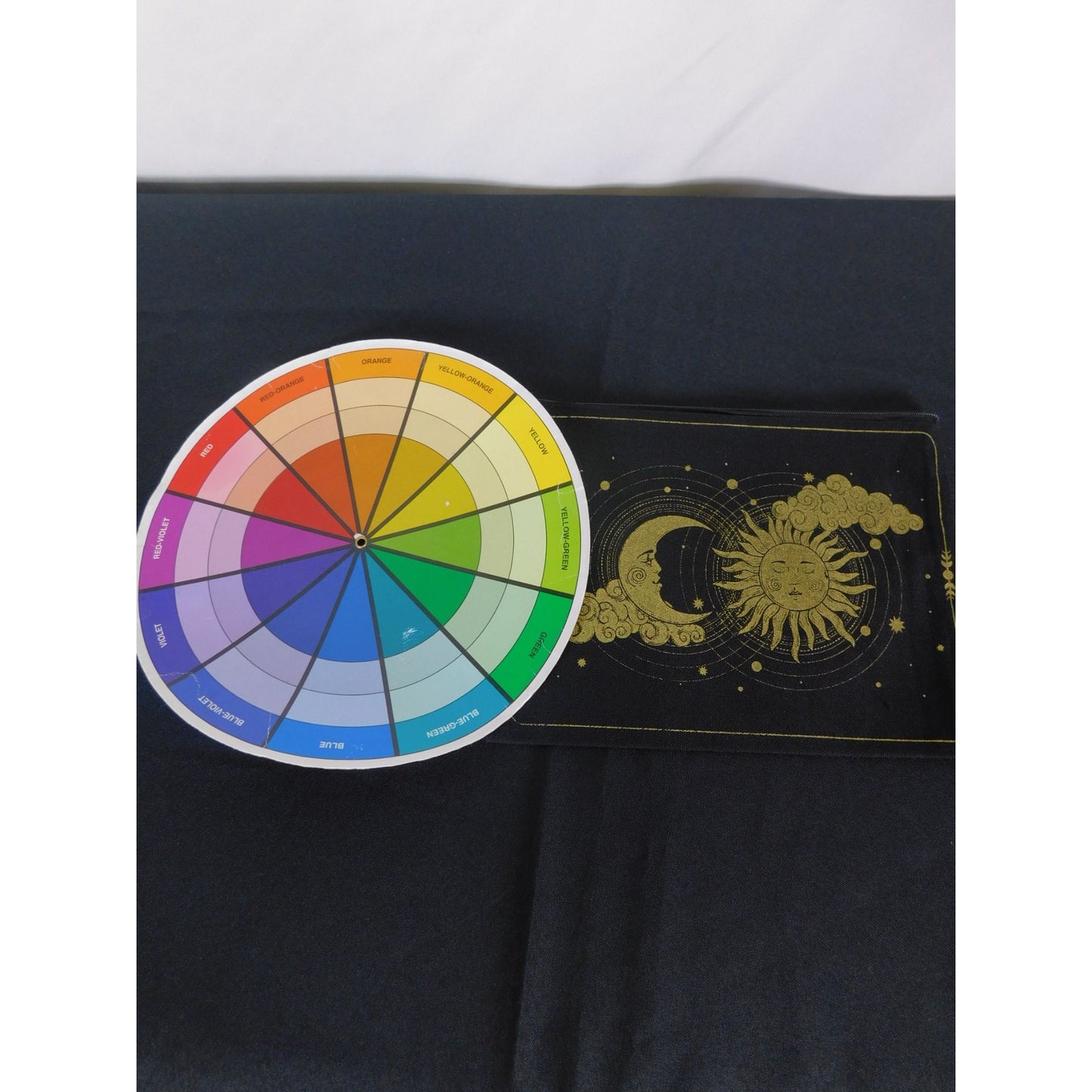 Zippered Black Canvas Pouch With Sun & Moon Design 9" X 7"