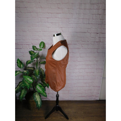 E Style VTG Womens Leather Sleeveless Zip-Up Vest XL Brown