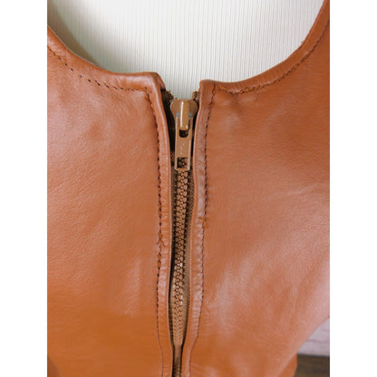 E Style VTG Womens Leather Sleeveless Zip-Up Vest XL Brown
