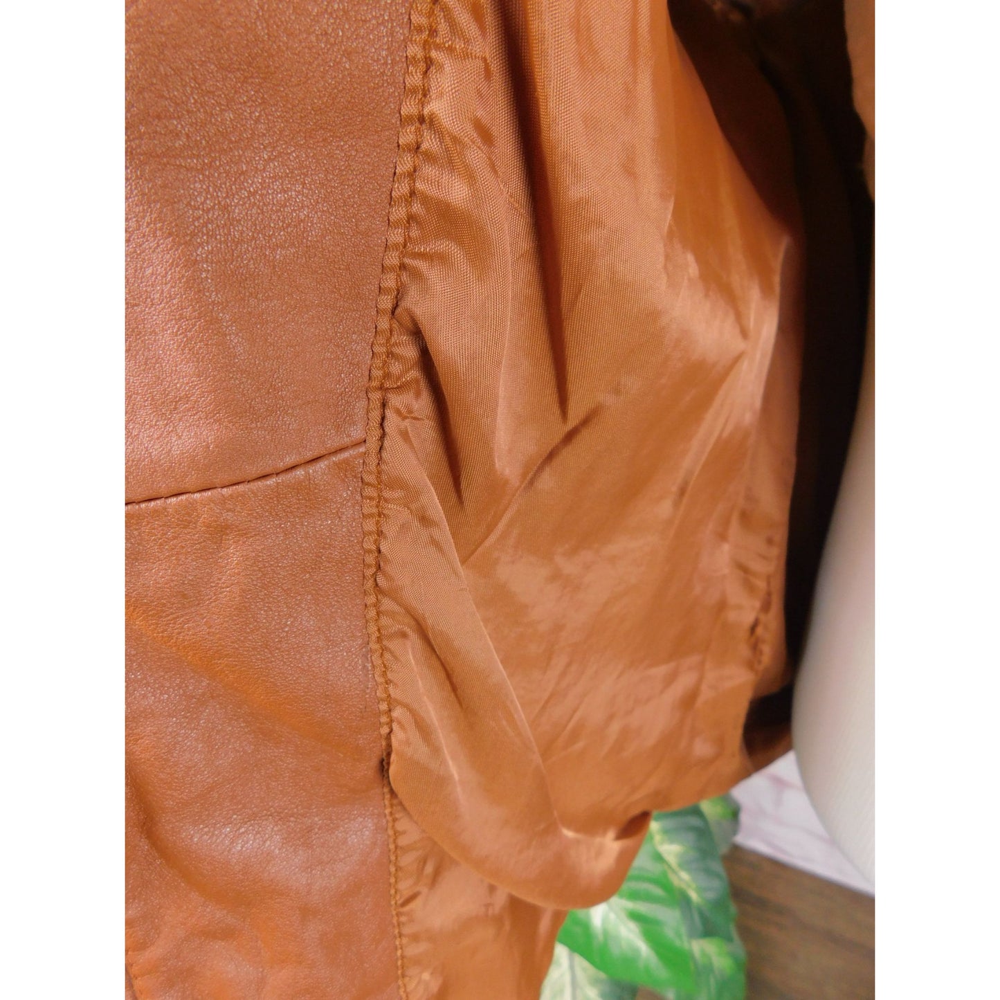 E Style VTG Womens Leather Sleeveless Zip-Up Vest XL Brown