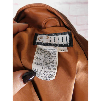 E Style VTG Womens Leather Sleeveless Zip-Up Vest XL Brown