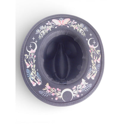 Black Butterfly Floral Embroidered Fedora Hat Womens