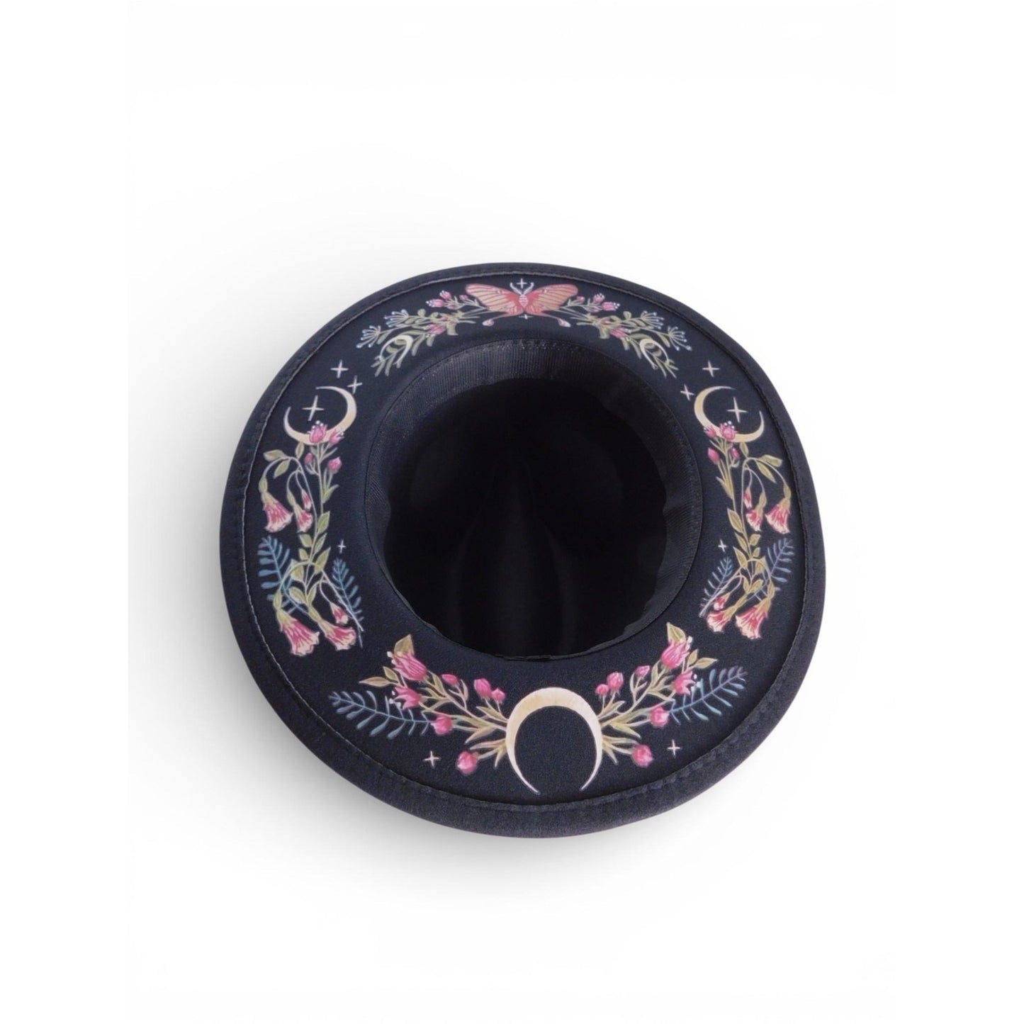 Black Butterfly Floral Embroidered Fedora Hat Womens