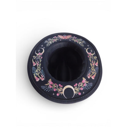 Black Butterfly Floral Embroidered Fedora Hat Womens
