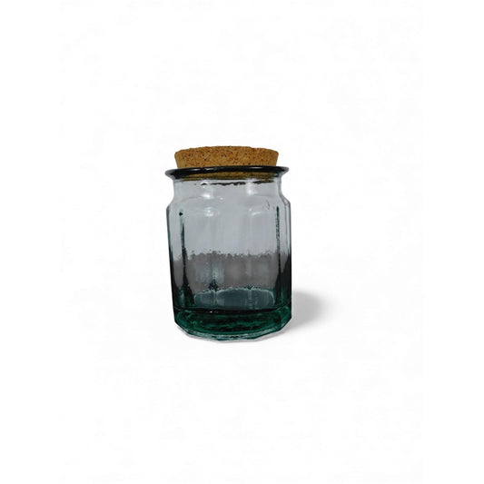 Green Glass Storage Jar With Cork Lid Kitchen Canister Rustic Decor Vintage