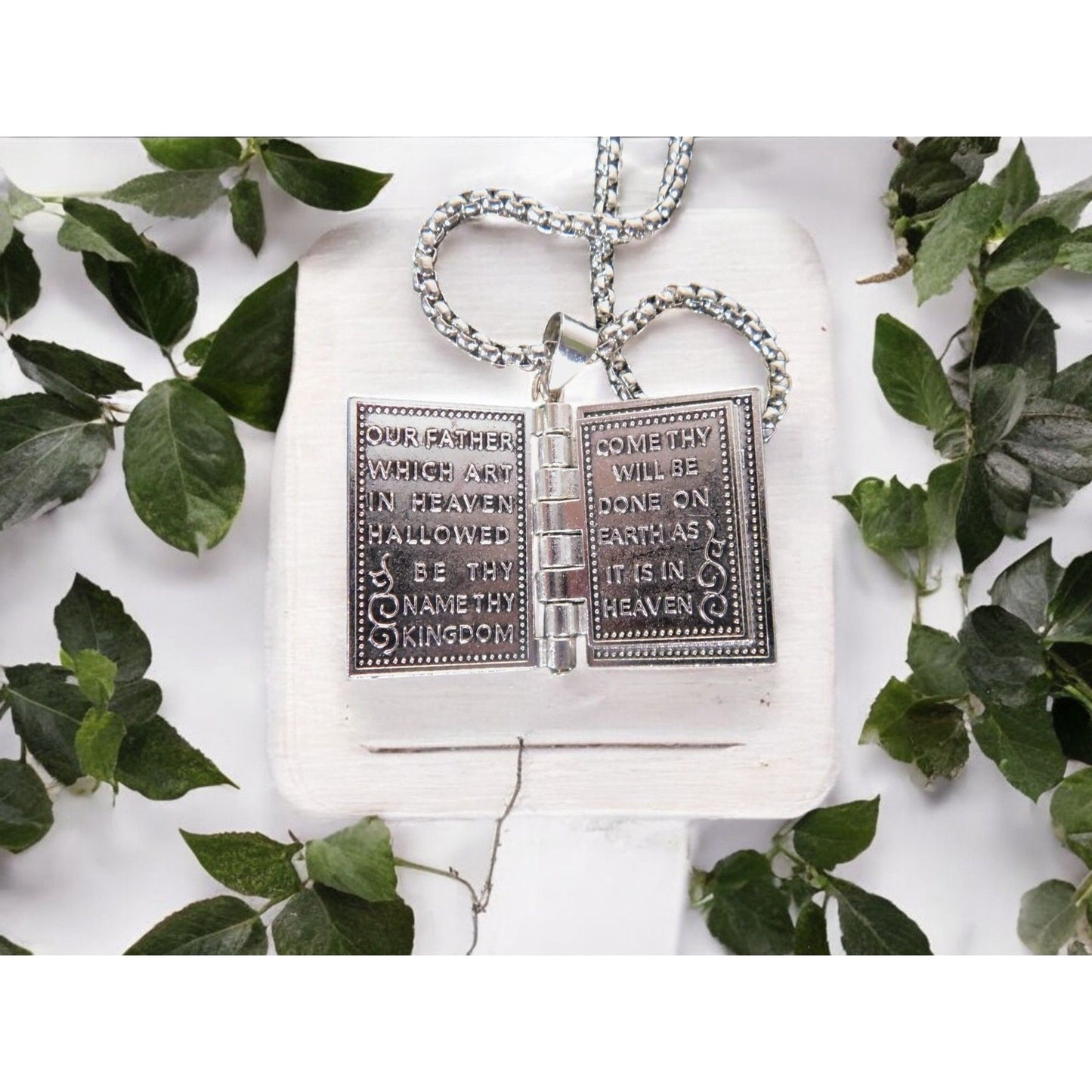 Holy Bible Lord’s Prayer Necklace Stainless Steel 24" Chain Religious Gift