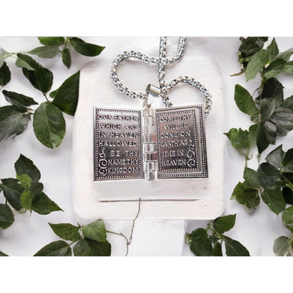 Holy Bible Lord’s Prayer Necklace Stainless Steel 24" Chain Religious Gift