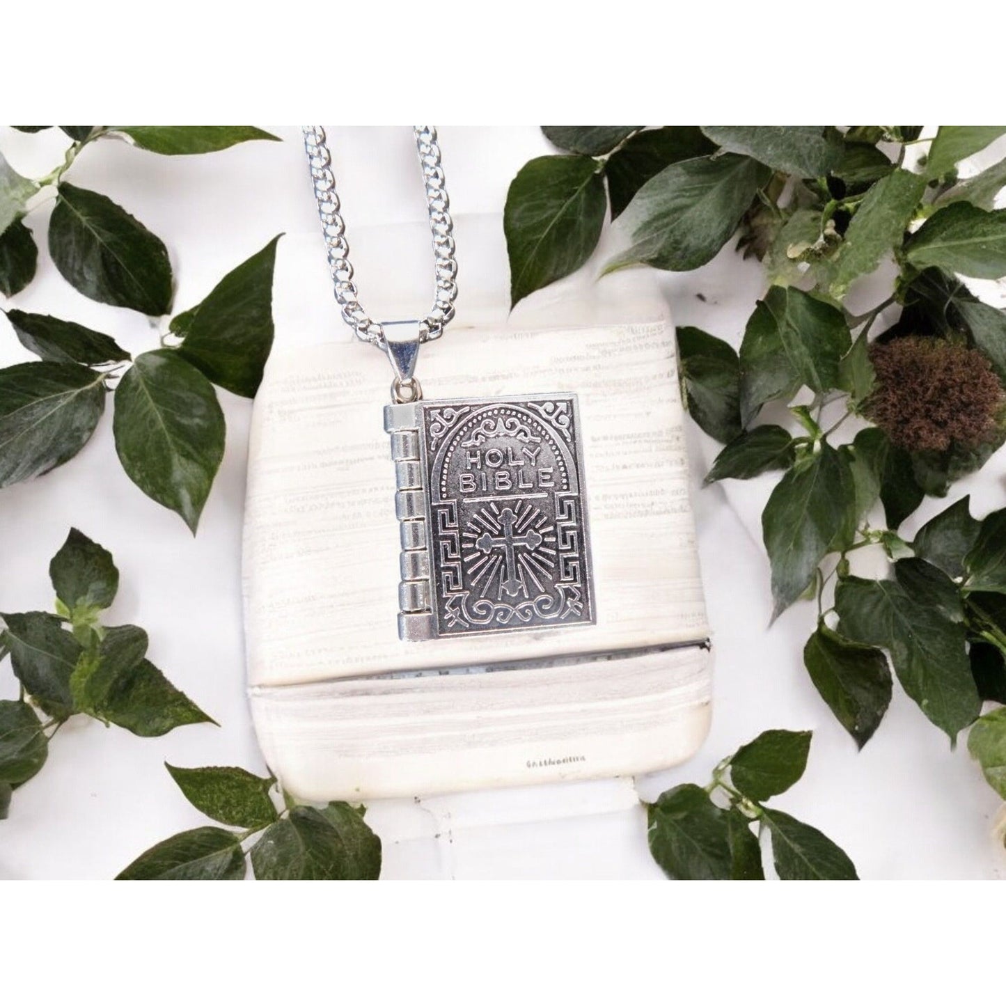 Holy Bible Lord’s Prayer Necklace Stainless Steel 24" Chain Religious Gift