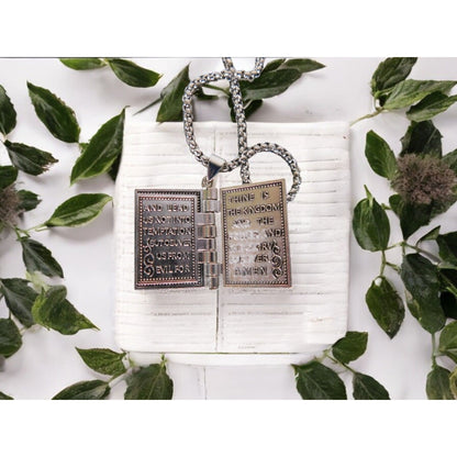 Holy Bible Lord’s Prayer Necklace Stainless Steel 24" Chain Religious Gift