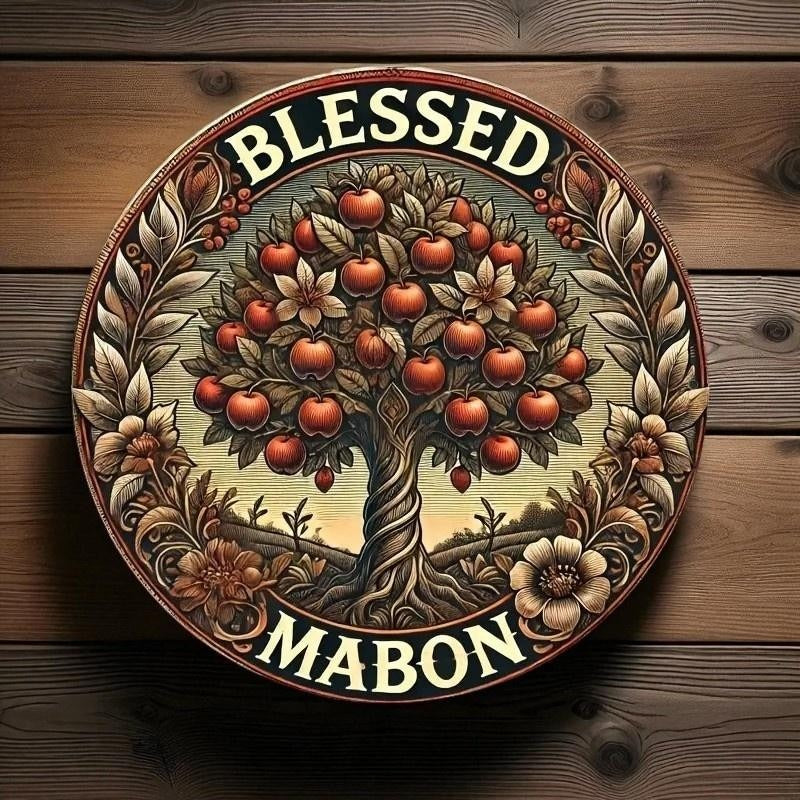 Blessed Mabon Autumn Equinox Decor Pagan Wiccan Aluminum Apple Tree Sign