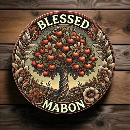 Blessed Mabon Autumn Equinox Decor Pagan Wiccan Aluminum Apple Tree Sign