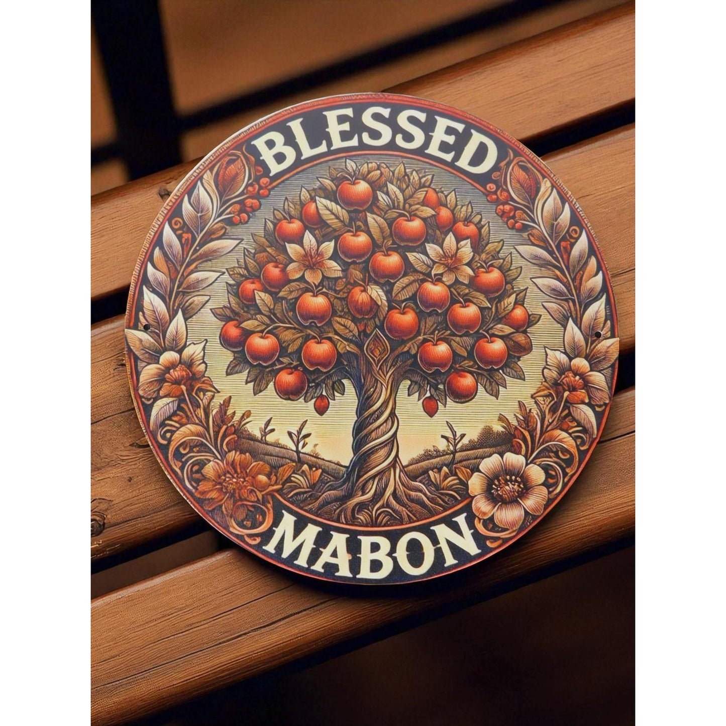 Blessed Mabon Autumn Equinox Decor Pagan Wiccan Aluminum Apple Tree Sign