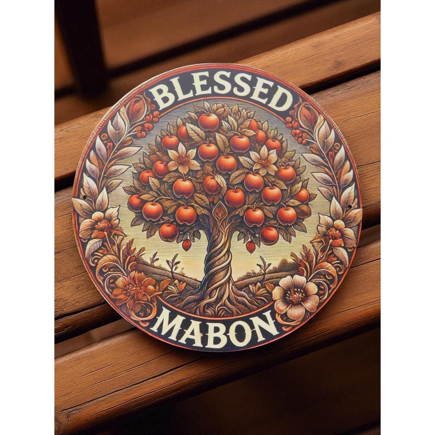 Blessed Mabon Autumn Equinox Decor Pagan Wiccan Aluminum Apple Tree Sign