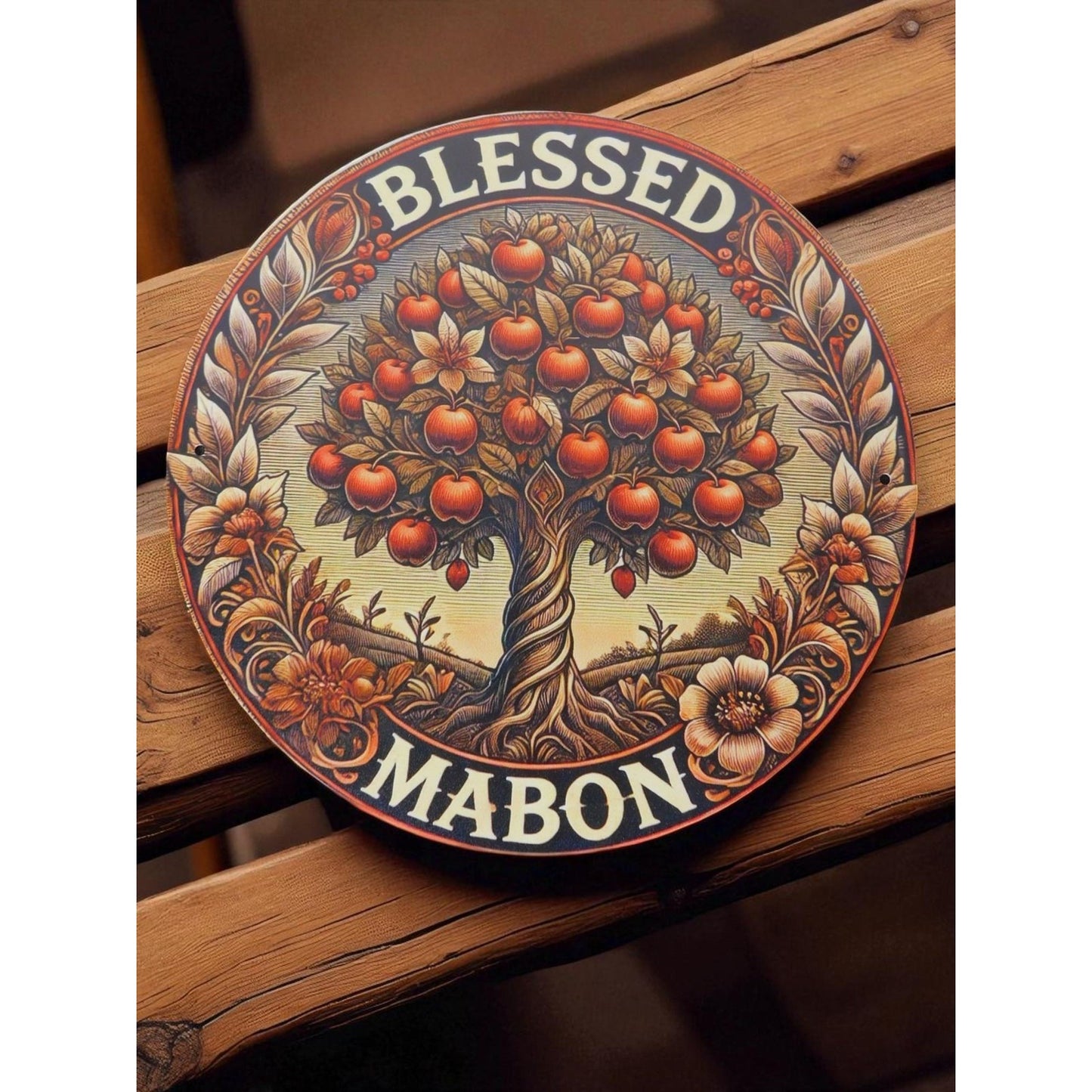 Blessed Mabon Autumn Equinox Decor Pagan Wiccan Aluminum Apple Tree Sign