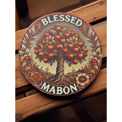 Blessed Mabon Autumn Equinox Decor Pagan Wiccan Aluminum Apple Tree Sign