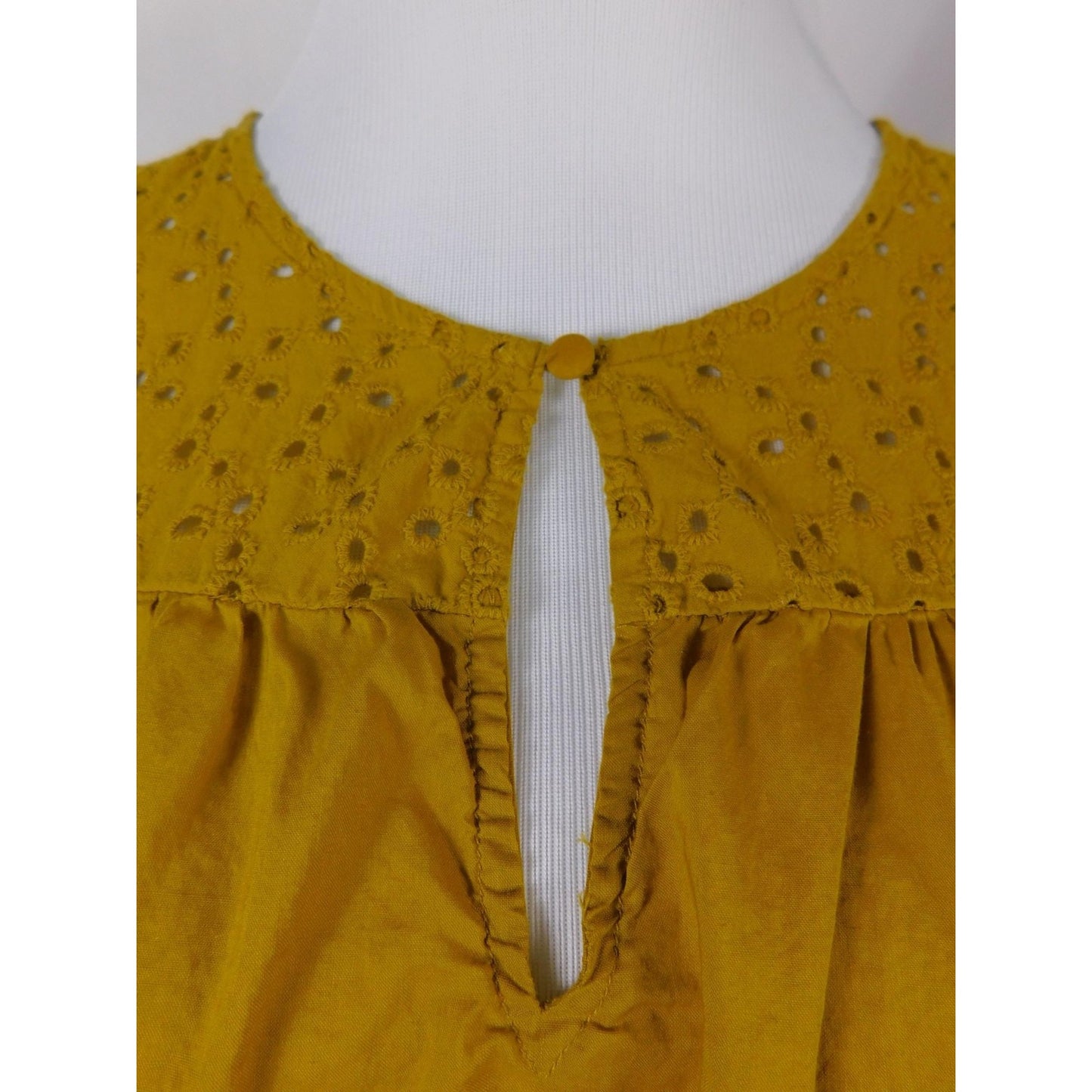 A New Day Mustard Eyelet Ruffle Sleeve Top Boho Witch M