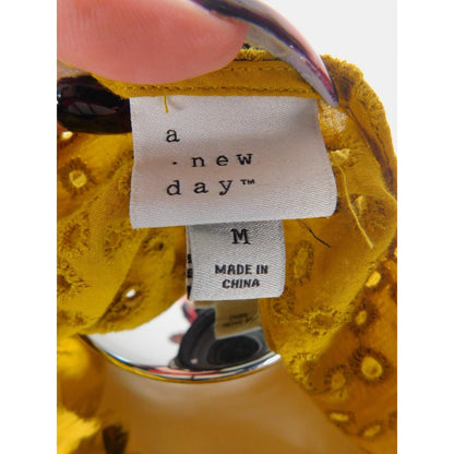 A New Day Mustard Eyelet Ruffle Sleeve Top Boho Witch M