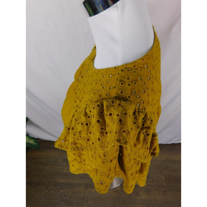 A New Day Mustard Eyelet Ruffle Sleeve Top Boho Witch M