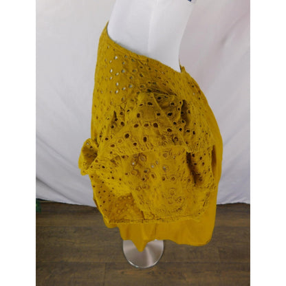 A New Day Mustard Eyelet Ruffle Sleeve Top Boho Witch M