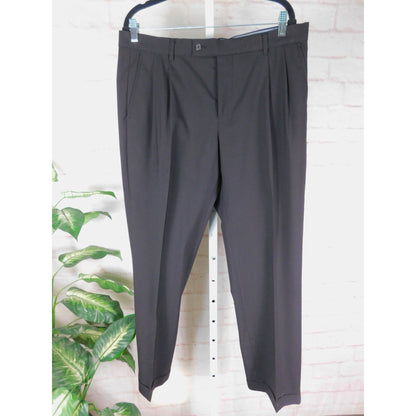 Nautica Black Wool Dress Pants 36x30 - Pleated Cuffed - Excellent