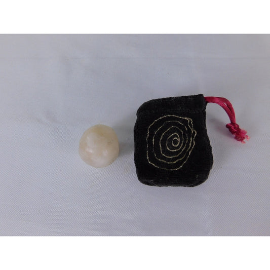Small White Wax Sphere W Bag Spiral Embroidered Pouch Altar Witch Decor