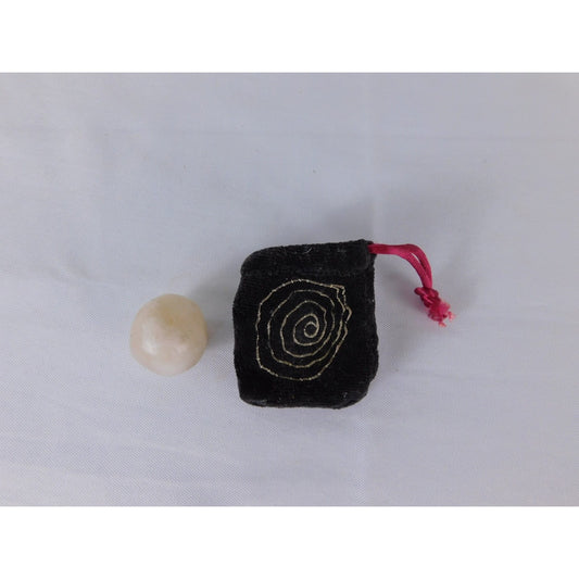 Small White Wax Sphere W Bag Spiral Embroidered Pouch Altar Witch Decor