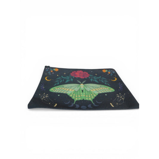 Moth Moon Phases Cosmetic Bag Black Zip Pouch Makeup Witchy Celestial Art Travel