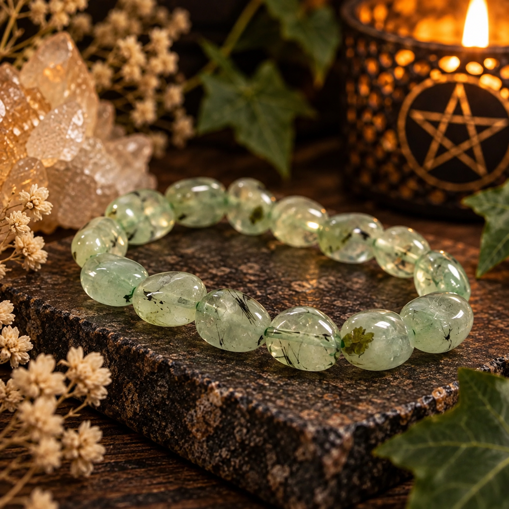 Natural Prehnite Tumbled Gemstone Stretch Bracelet