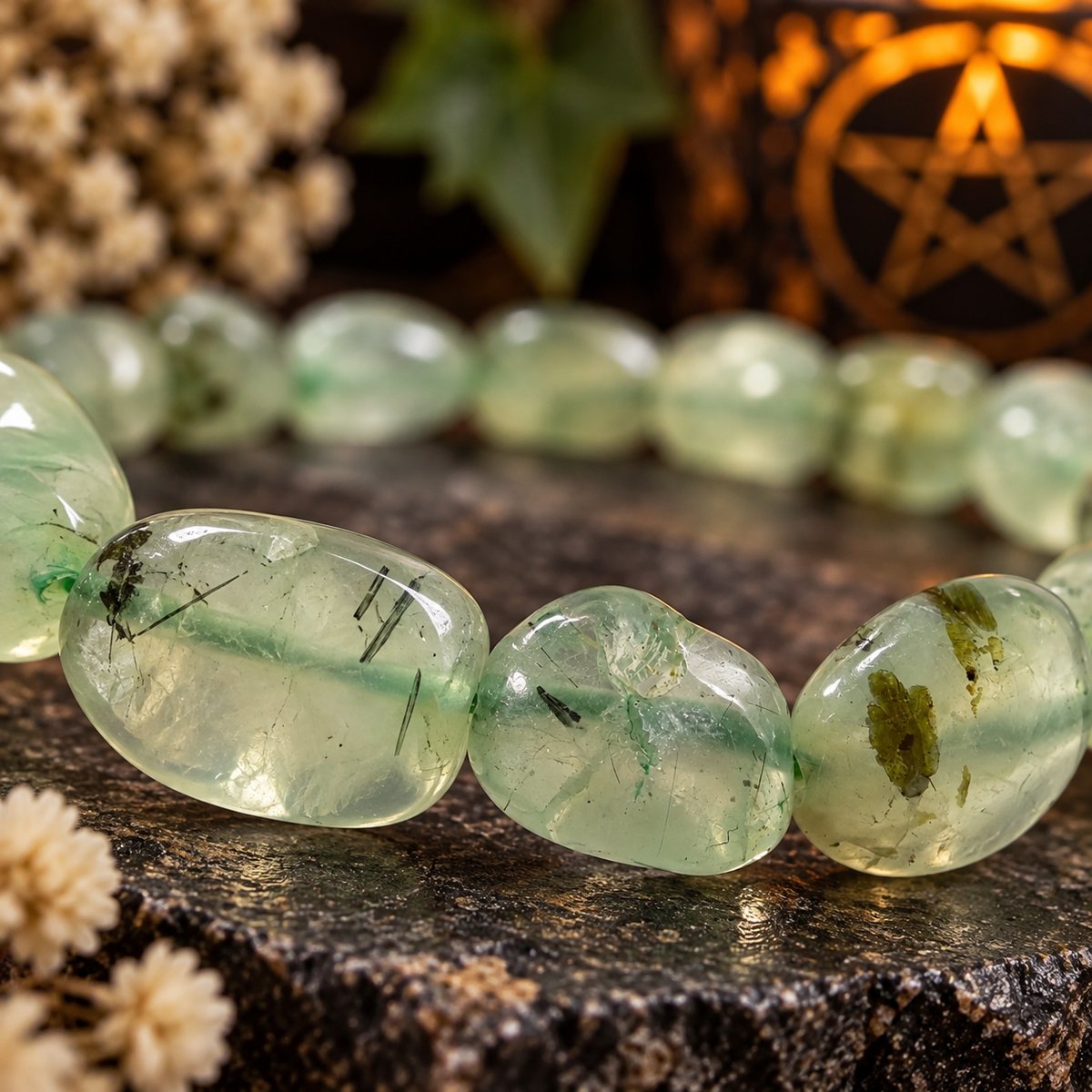 Natural Prehnite Tumbled Gemstone Stretch Bracelet