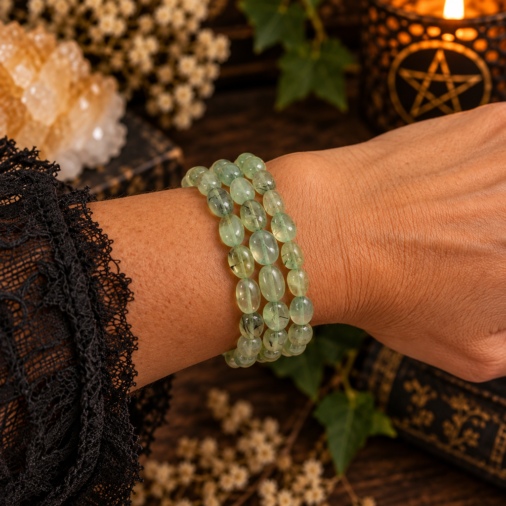 Natural Prehnite Tumbled Gemstone Stretch Bracelet