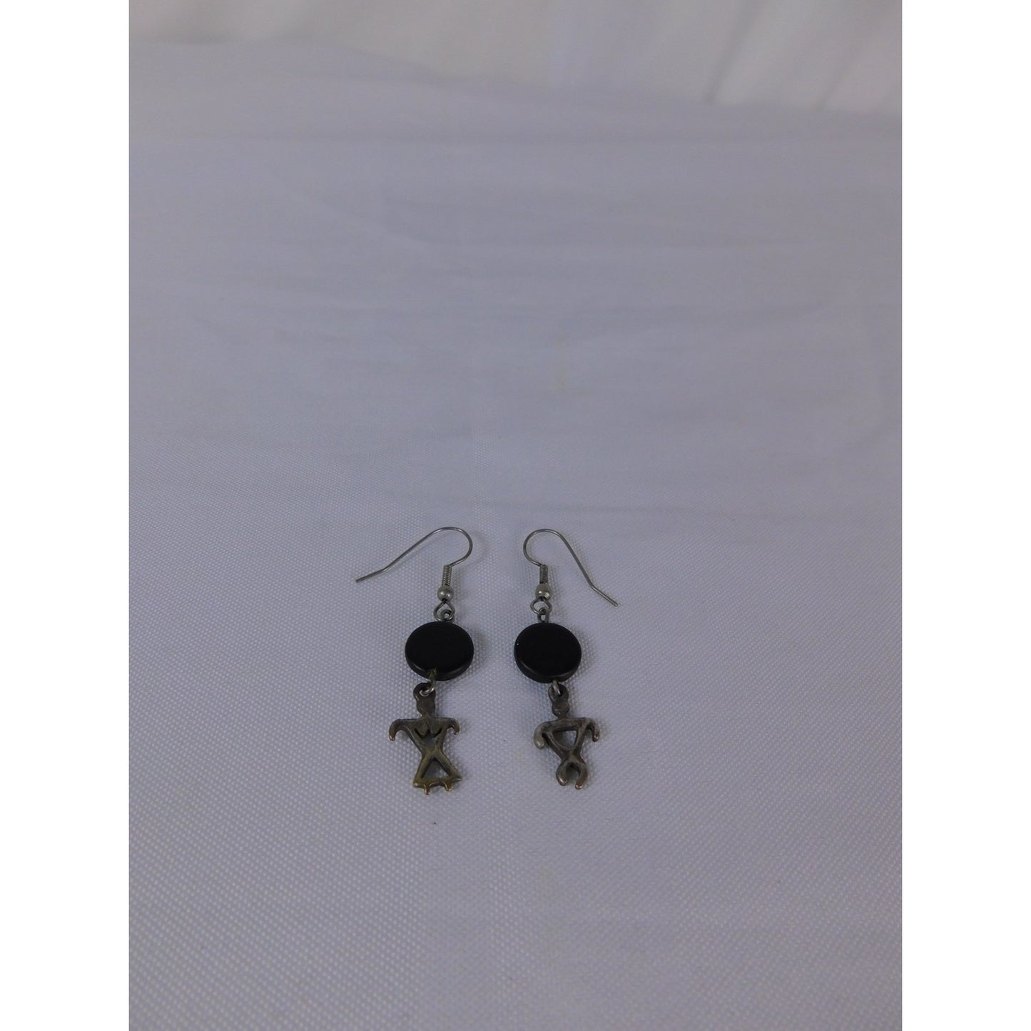 Vintage Tribal Figure Dangle Earrings Black Bead Artisan Boho Jewelry Women