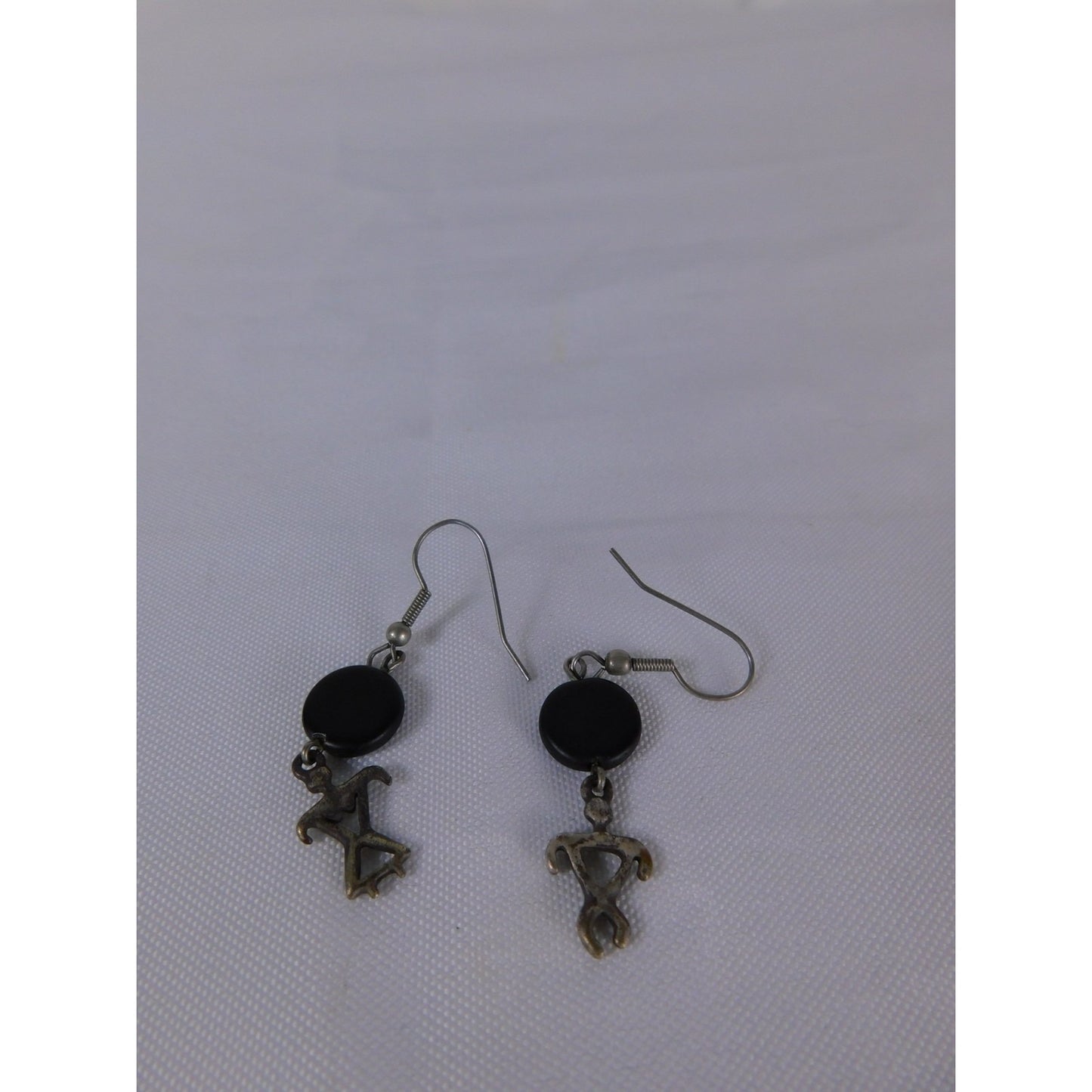 Vintage Tribal Figure Dangle Earrings Black Bead Artisan Boho Jewelry Women