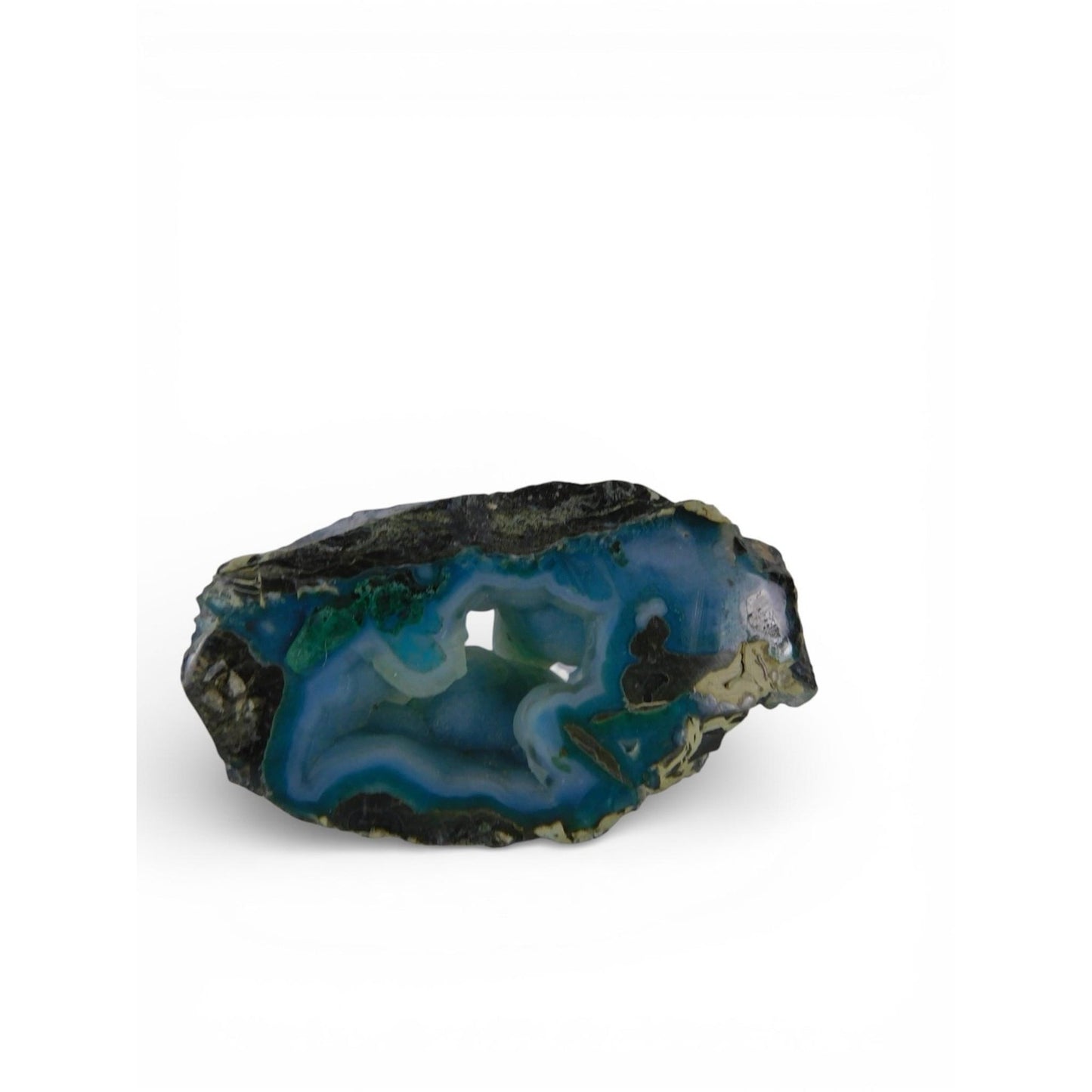 Blue Agate Geode Slice 0.62 Lb Raw Polished Freeform Stone Altar Decor