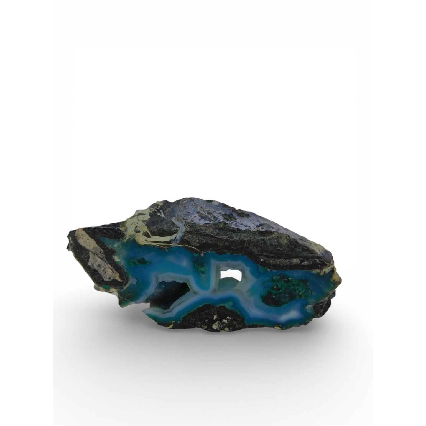 Blue Agate Geode Slice 0.62 Lb Raw Polished Freeform Stone Altar Decor