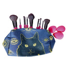 Cat & Eye Print Makeup Bag With Zipper Closure Compact Storage For Brushes & Sponges