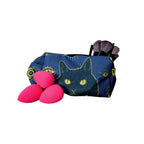Cat & Eye Print Makeup Bag With Zipper Closure Compact Storage For Brushes & Sponges