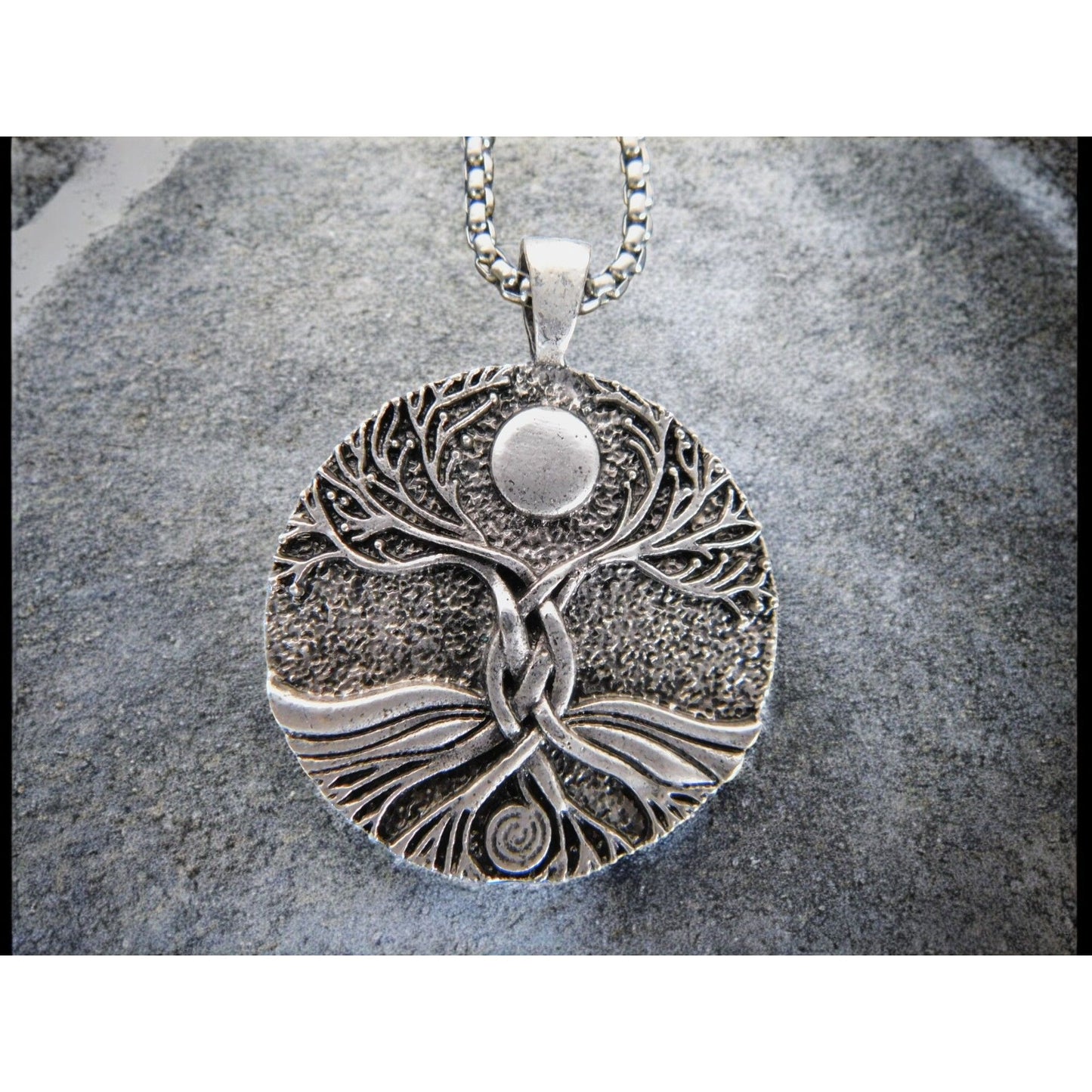 Tree Of Life Pendant Necklace 1.4" Diameter Silver-Tone Finish 23.5" Chain