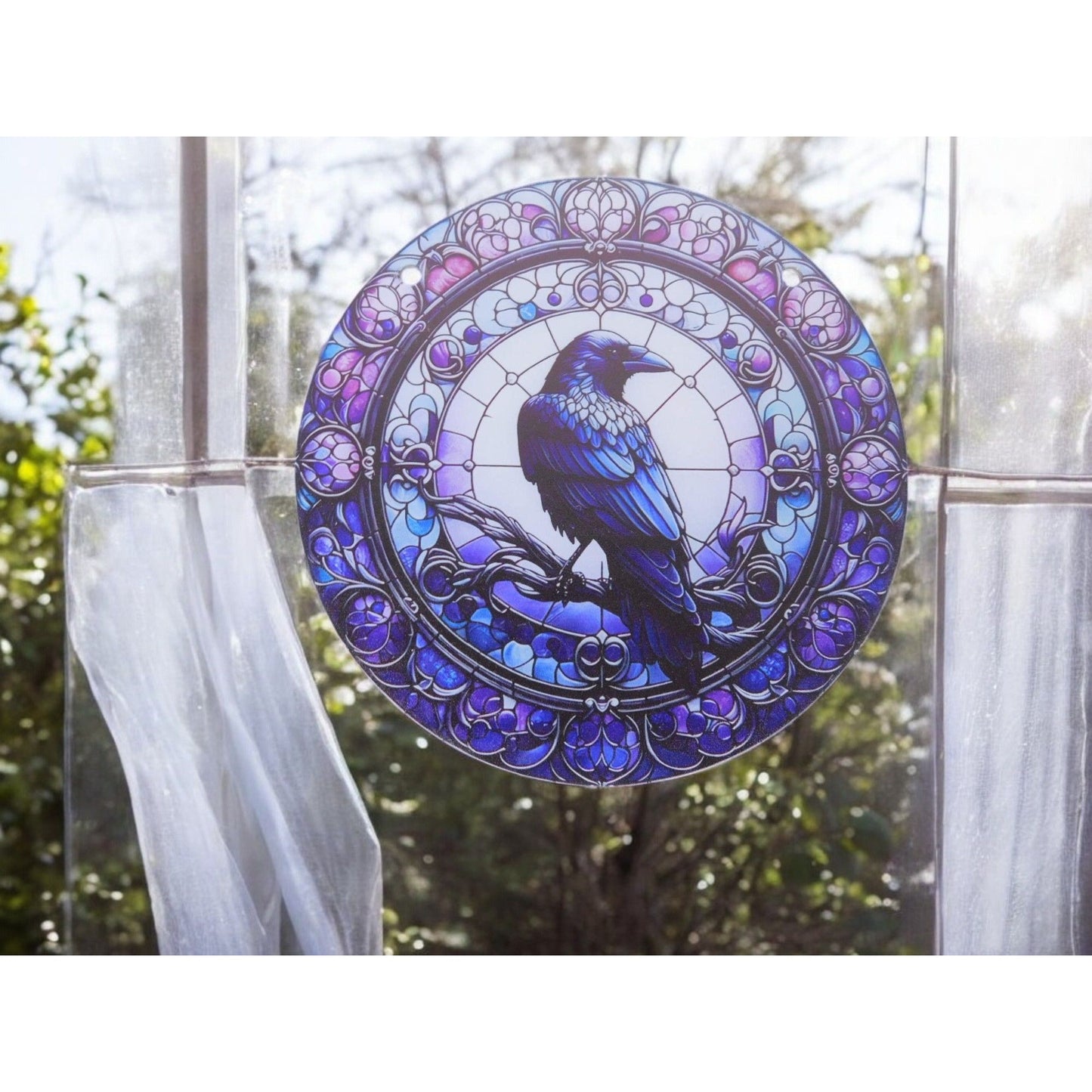 Raven Stained Glass Look Suncatcher 5.9" Acrylic Wall Hanging Décor