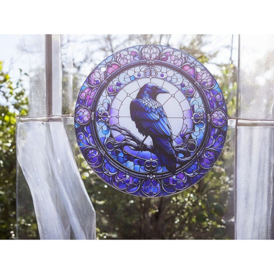 Raven Stained Glass Look Suncatcher 5.9" Acrylic Wall Hanging Décor