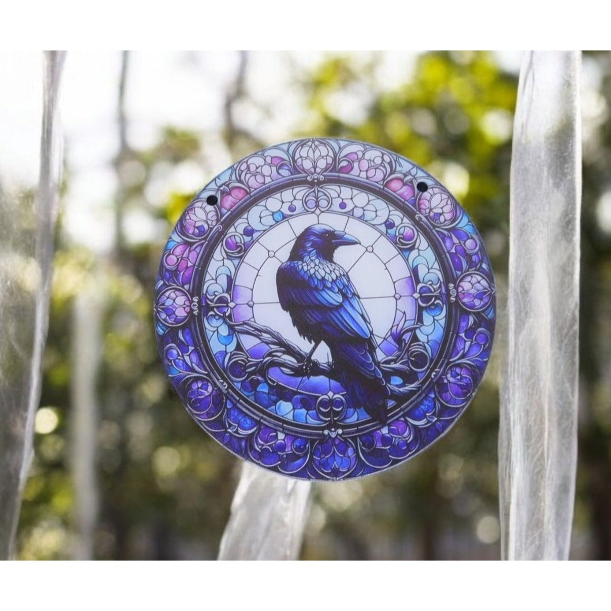 Raven Stained Glass Look Suncatcher 5.9" Acrylic Wall Hanging Décor