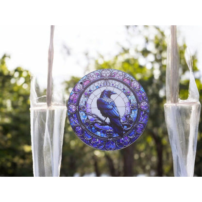 Raven Stained Glass Look Suncatcher 5.9" Acrylic Wall Hanging Décor