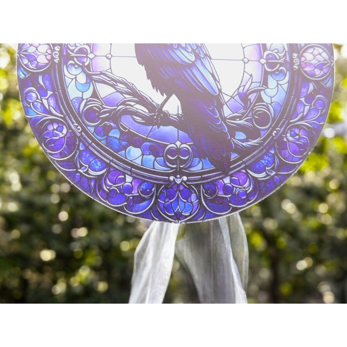 Raven Stained Glass Look Suncatcher 5.9" Acrylic Wall Hanging Décor