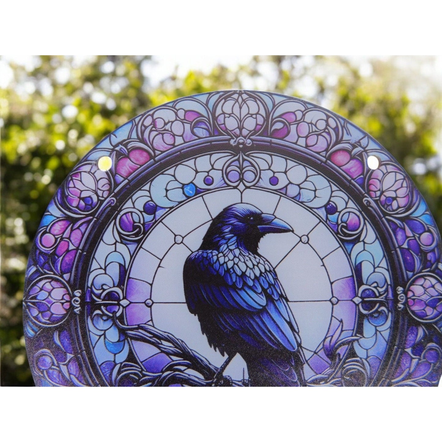 Raven Stained Glass Look Suncatcher 5.9" Acrylic Wall Hanging Décor