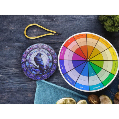 Raven Stained Glass Look Suncatcher 5.9" Acrylic Wall Hanging Décor