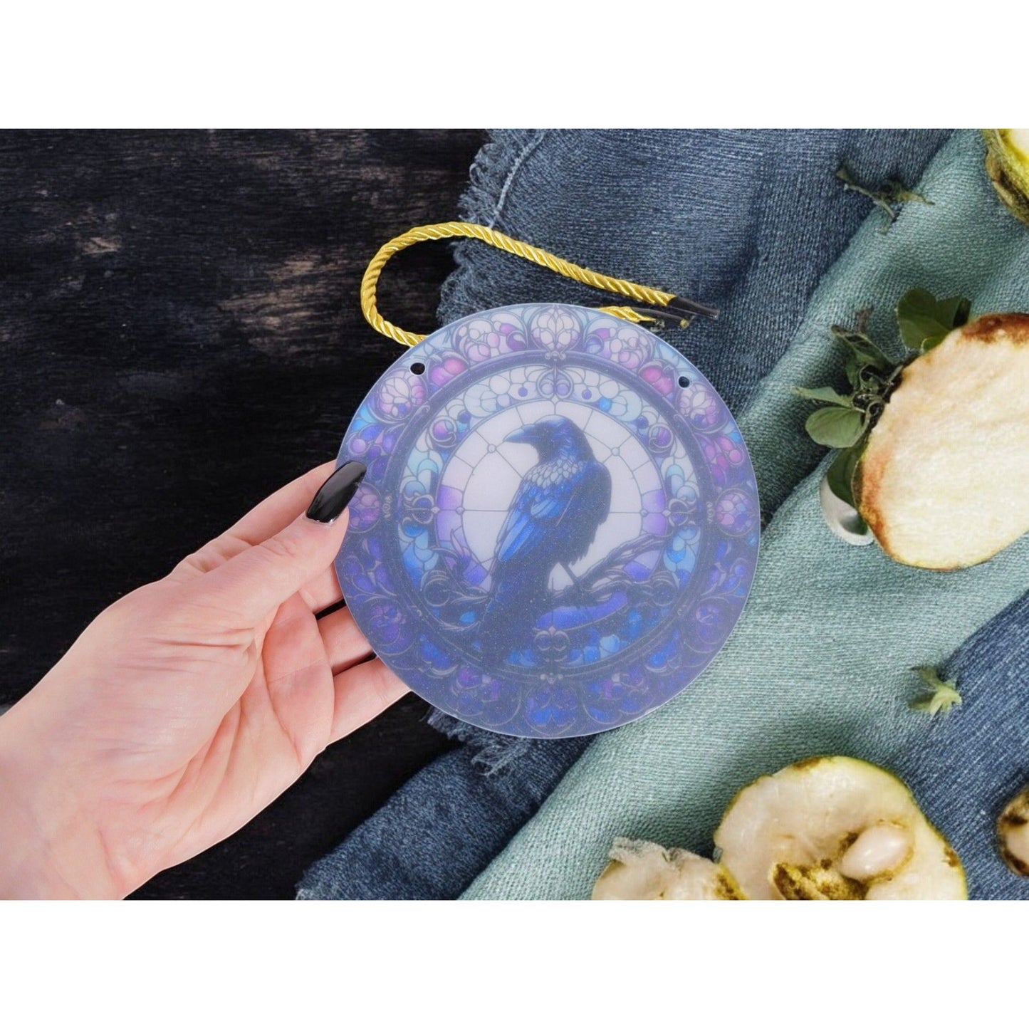 Raven Stained Glass Look Suncatcher 5.9" Acrylic Wall Hanging Décor