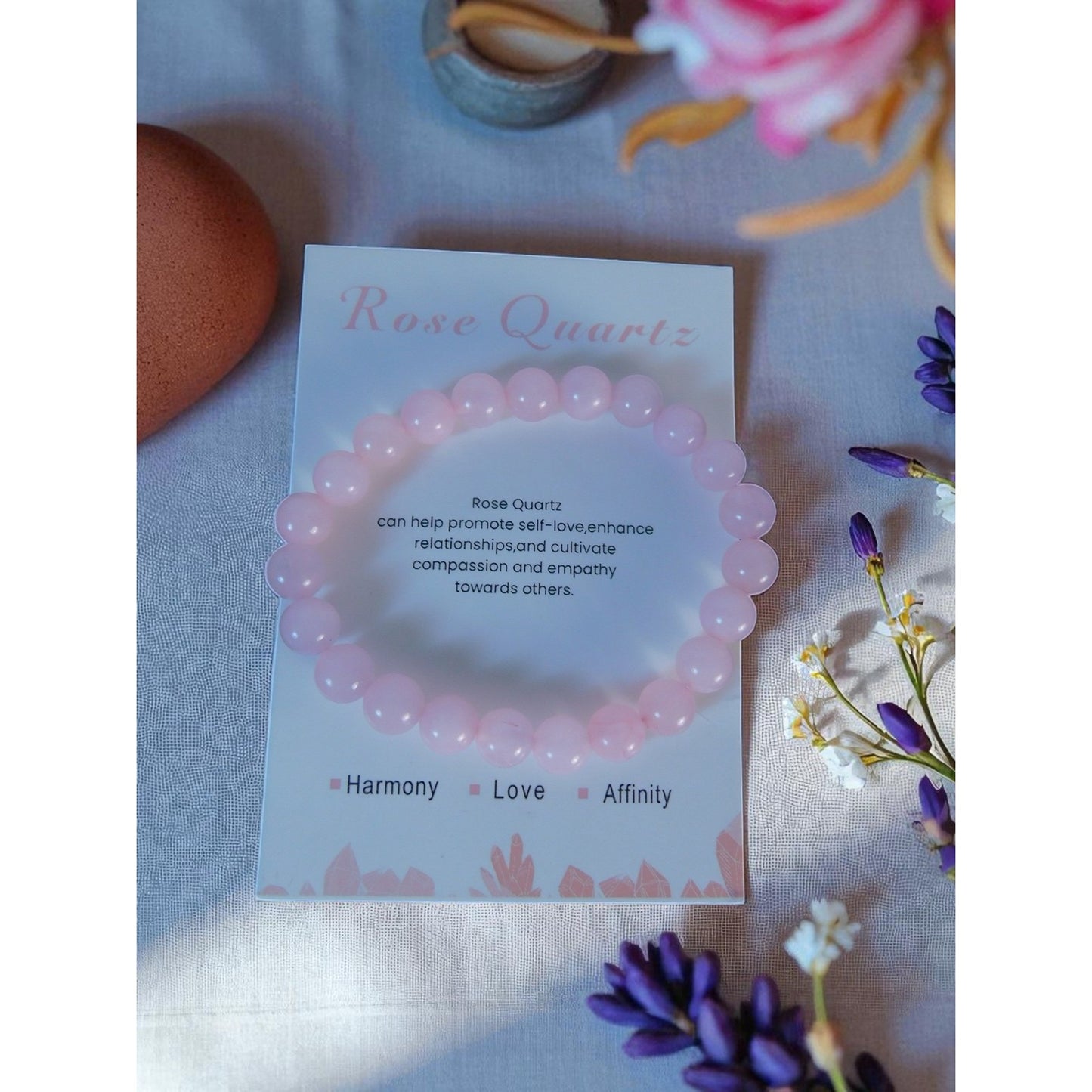 Rose Quartz Bracelet Stretch Beaded Gemstone Crystal Jewelry Harmony Love Gift