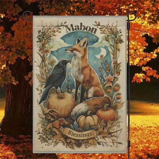 Mabon Autumn Garden Flag Blessings Fox Raven Pumpkins Fall Decor Outdoor Sign