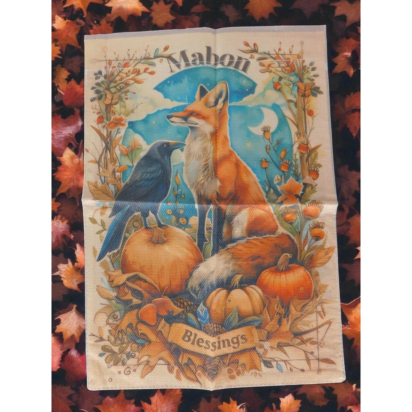 Mabon Autumn Garden Flag Blessings Fox Raven Pumpkins Fall Decor Outdoor Sign