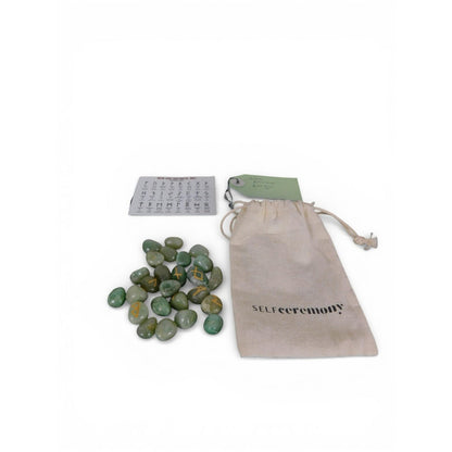 Green Aventurine Rune Set New Age Imports Stones Self Ceremony Bag Divination
